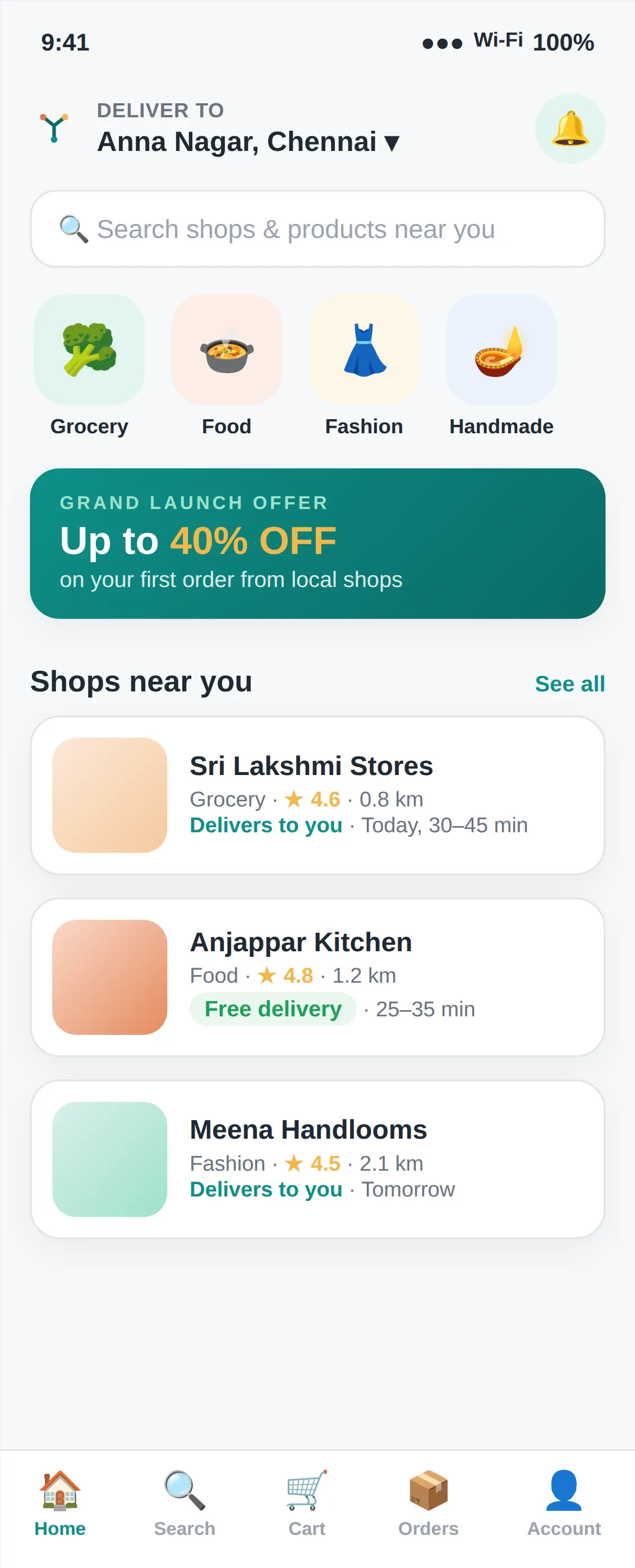 The YENTTO app showing shops that can deliver to your address